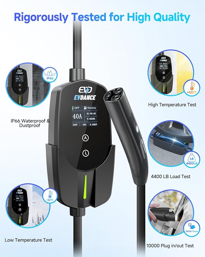 EVDANCE Level 2 EV Charger for Tesla, 40A / 9.6kW Fast Home EV Charging Station with NEMA 14-50 Plug, 25FT Cable, Adjustable Current & Delay Timer, Compatible with All Tesla Model 3/Y/S/X (NACS Plug)