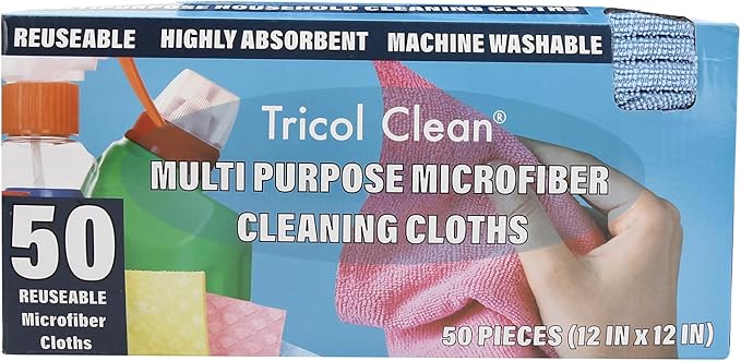 Tricol Clean 50PK Profesional Resuable Lint Free Microfiber Edgeless Cleaning Cloth Cleaning Rags,Absorbent Microfiber Wipes for Housekeeping, Car Cleaning(12 * 12 Inches) (blue1)