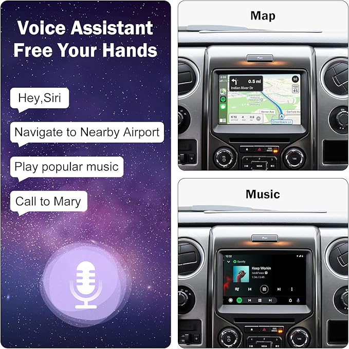 NINETOM Wireless CarPlay Retrofit Kit Decoder, Compatible with Ford (2013–2015) SYNC 2 System, Supports Android Auto, Mirror Link & Reverse Camera, USB