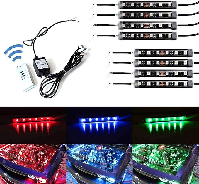 iJDMTOY 8-Piece Universal Fit 48-LED RGB Multi-Color LED Interior/Exterior Accent Atmosphere Lighting Kit w/Adjustable Setting for Car Truck SUV