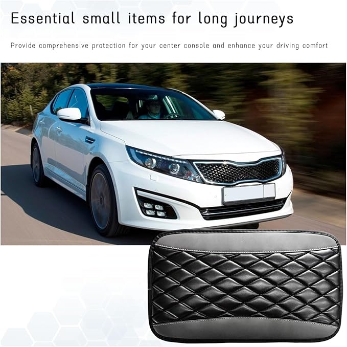 Car Center Console Cushion Pad, Universal Leather Waterproof Armrest Seat Box Cover, Comfortable Auto Armrest Cover Protector, Car Interior Decor Accessories for Most Vehicles (Black & Gray)