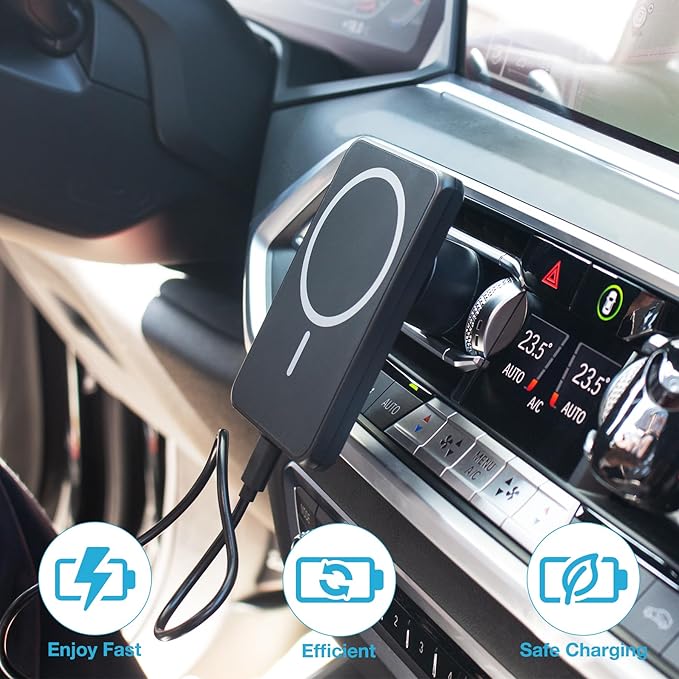 MagSafe Car Charger Mount 7.5W Magnetic Wireless Car Vent Holder for iPhone 15/14/13/12 Series, Strong Grip, 360° Rotatable, Safety Protected, Black