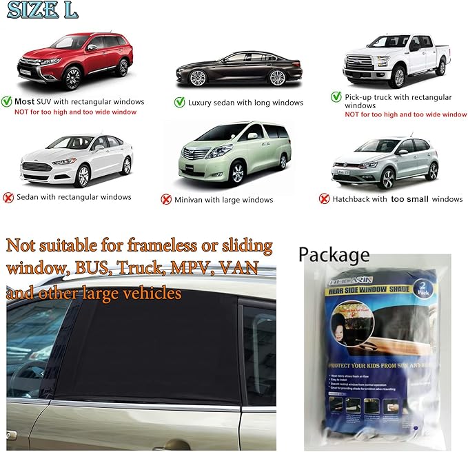 Car Window Shades for Baby - 2 Pack Sun Shade Blocker, Breathable Mesh Rear Side Window Shade Sunshade for SUV, UV Protection for Baby Family Pet, Mosquito Bug Net Window Screens for Camping