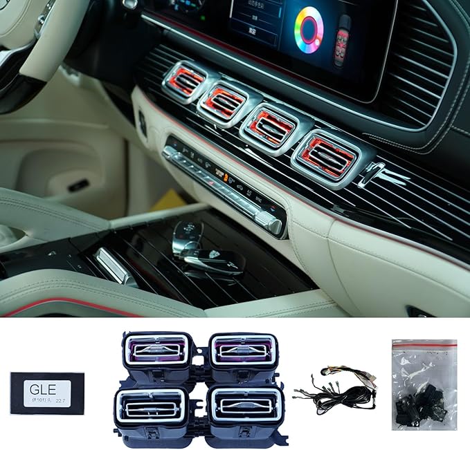 4pcs Set Air Vent LED Ambient Light Kit 64 Colors Replacement for Benz W167 GLS and GLE 2020-2025year (Interior led Light 64 Colors)