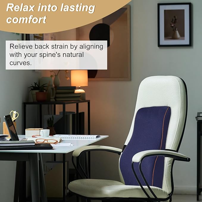HARFINGTON Lumbar Support Pillow Memory Foam Gaming Office Chair Desk Ergonomic Back Cushion for Home Driving Car Seat, Navy
