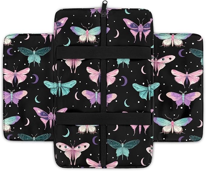 Car Center Console Pad with Pockets, Butterfly Mooon Print Car Armrest Seat Box Cushion, Car Interior Accessories, Auto Armrest Cover Protector for Most Vehicle, SUV, Truck