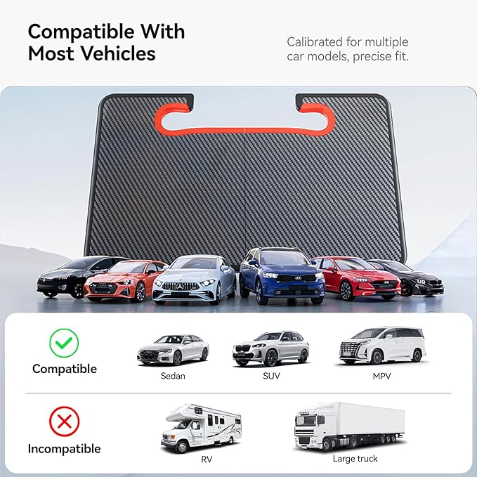 YONZEE 2-in-1 Car Steering Wheel Desk Tray & Car Seat Gap Filler Organizer – Foldable Carbon Fiber Look Table for Laptop, Eating, Writing – for Standard Round Steering Wheels