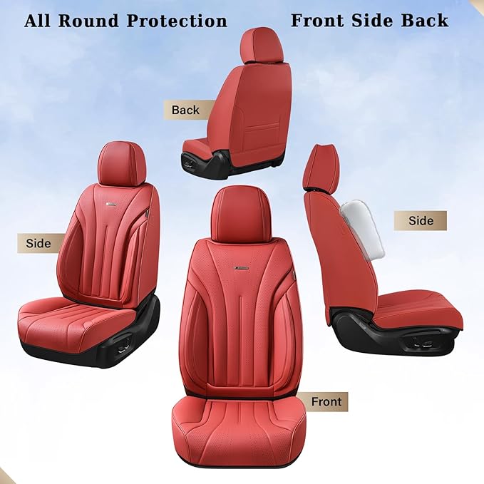 Coverado Seat Covers Full Set, Red Seat Covers for Cars, Front and Rear Seat Covers Waterproof Seat Cover, Leather Car Seat Protector, Universal Car Seat Cushion Fit for Most Sedan, SUV, Truck, Red