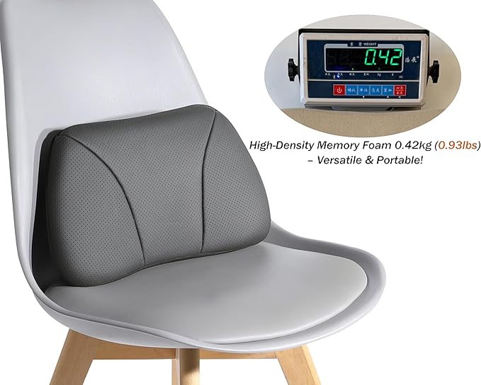 Genuine Leather Lumbar Support Pillow,Back Pain Relief Cushion,fits Tightly Around Waist,Real Cowhide,Memory Foam,fit Car Drive,Office Chair,Rest seat,Improve Posture,Portable,15.5''Lx 8.7''H