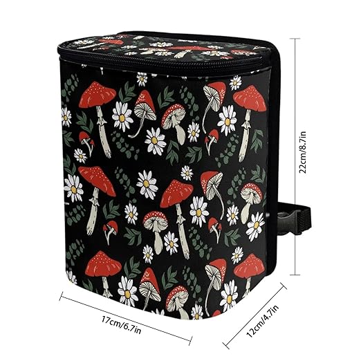 BIGCARJOB Mushroom Daisy Car Trash Bag for Back Seat,Mushroom Print Car Trash Can with Lid Portable Travel Car Trash Bag Holder Vehicle Trash Can for SUV Truck Van