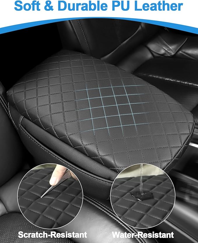 Center Console Cover for Ford Ranger 2024 2025 2026 PU Leather Armrest Cushion Pad with Side Pocket Middle Console Lid Protector Ranger Interior Accessories (Ranger 24-26 pad)