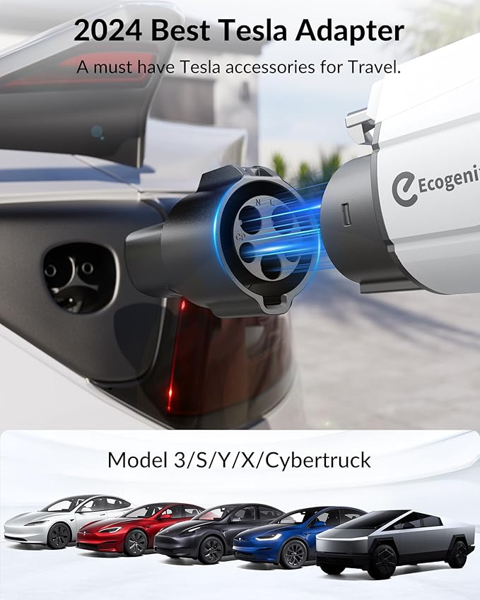 Ecogenix J1772 to Tesla Charger Adapter, Max 80A/250V for Tesla Model Y 3 X S Cybertruck, Tesla Accessories, Connecting to SAE J1772 Charging Stations Fast & Safe Charging for Tesla only