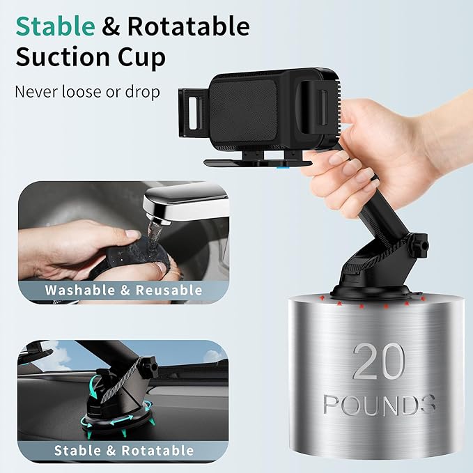 Wireless Car Charger Mount, 15W Dual Coil Rotatable Car Phone Holder Wireless Charger for Samsung Galaxy Z Fold 7/6/5/4/3/2, Z Flip, S25/S24/S23/S22 Series and iPhone, Car Charger Included
