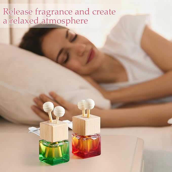 Zubebe 30 Pcs Car Diffuser Bottles Empty Bulk Vent Clip Car Air Freshener Diffuser for Essential Oil Perfume Glass Bottle with Wooden Caps Stick Fragrance Ornament (Colorful)