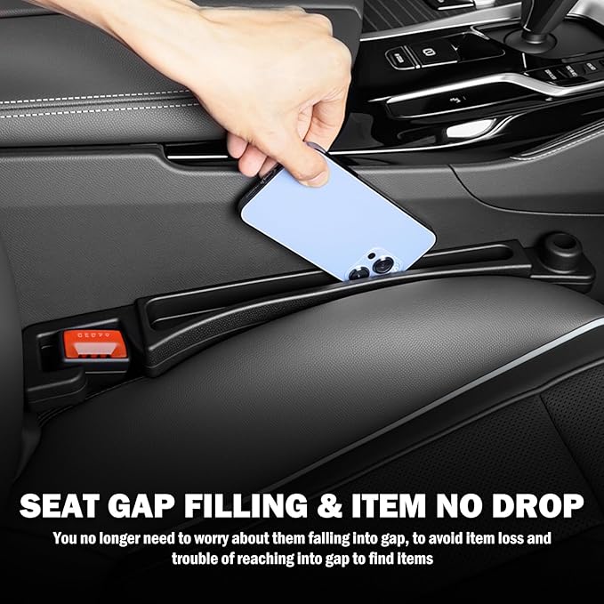 2PCS Car Seat Gap Filler Organizer with Car Glasses Holder,Multi-Function Cars Gap Seat Filler with Hooks,Storage Slots,Universal in Between Cars Seats Catcher for Gaps Filling