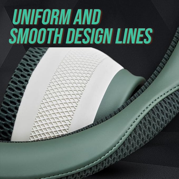 Carodi Car Steering Wheel Cover, Leather and Breathable ice Silk Fabric, Comfortable, Non-Slip, Warm in Winter and Cool in Summer, Universal 15 inch (Green)