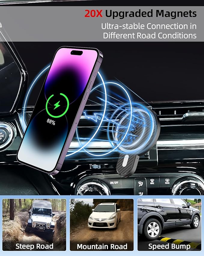 PZK Car Phone Holder for Chevy Trax 2024 2025 Accessories Custom Air Vent Chevy Car Phone Mount Magnetic 15W Fast Wireless Charger Hands Free 360° Rotation Automobile Phone Cradles