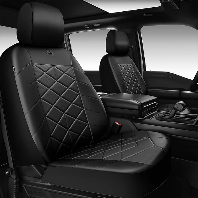 CAR PASS Leather Seat Covers Memory Foam, Waterproof Faux Leather Car Seat Covers Front Seats, Universal Fit for Cars, SUV, Trucks, Luxury Comfort Breathable, Thick 3D Foam Faux Leather All Black