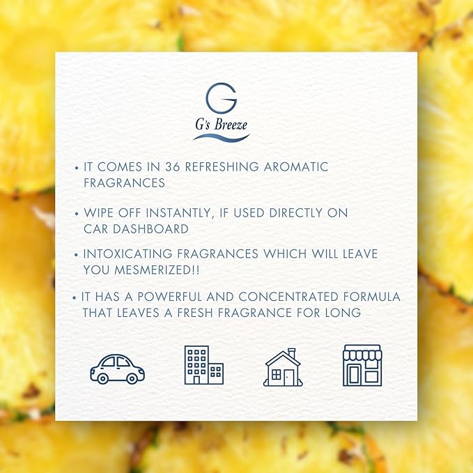 G's Breeze Pineapple Air Freshener – Juicy and Refreshing Tropical Aroma – Ideal for Home, Car, or Office – Infuse Your Space with the Sweet, Zesty Fragrance of Fresh Pineapple