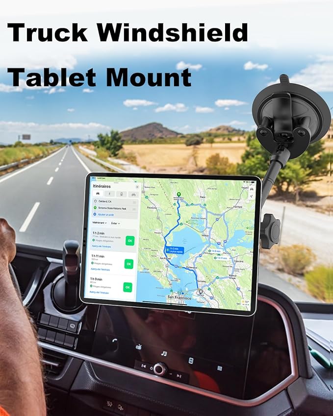 Heavy Duty Magnetic Tablet Mount for Truck Dashboard Windshield, Long Arm Suction Cup Car Mount for iPad Pro Air Mini 4–11'', MagSafe Holder for SUV Van Pickup iPhone 16/15 Galaxy