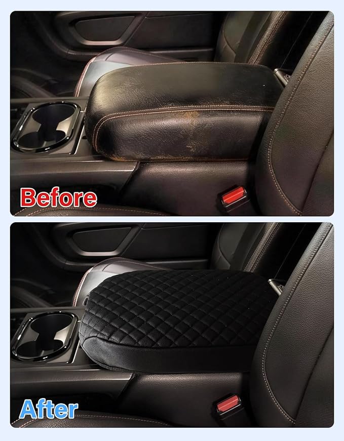 Center Console Armrest Cover for Nissan Titan 2016-2024, PU Leather Middle Console Lid Protector Arm Rest Cushion Anti-Scratch Thick Pad(Bucket Seat Only)