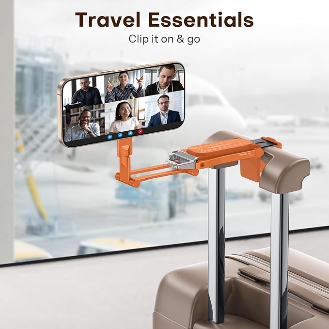 OMOTON TP02 360°Rotating for MagSafe Tripod Mount, Adjustable Aluminum Magnetic Phone Tripod for iPhone 17/16/15/14 Pro Max Air, Foldable Cell Phone Stand Fits Vlog, Gym, Travel Essentials, Orange