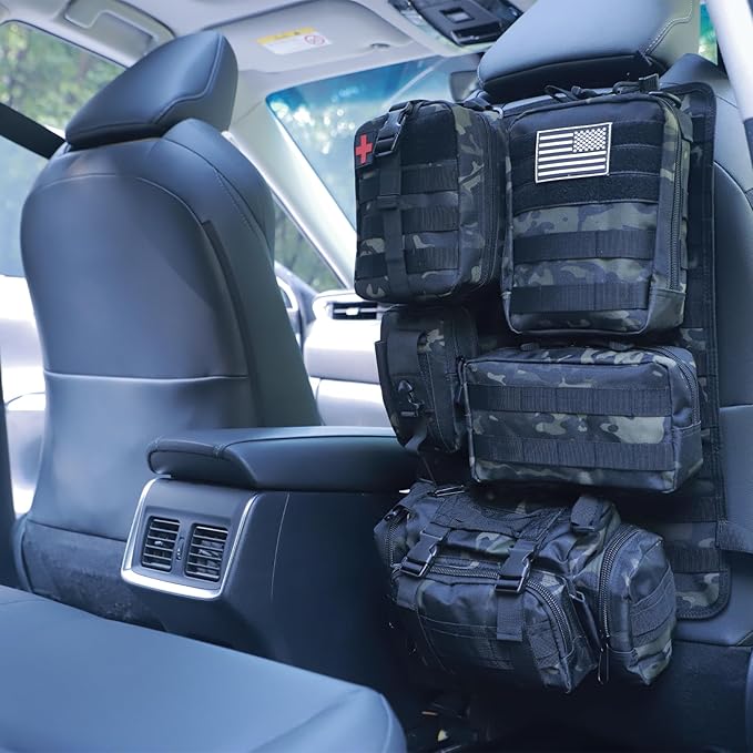 Universal Tactical Seat Back Organizer Vehicle Molle Panel Organizer Storage Bag with 5 Detachable Molle Pouch for All Vehicel Such as Jeep,Truck,SUV, Car, Ford,Chevy etc