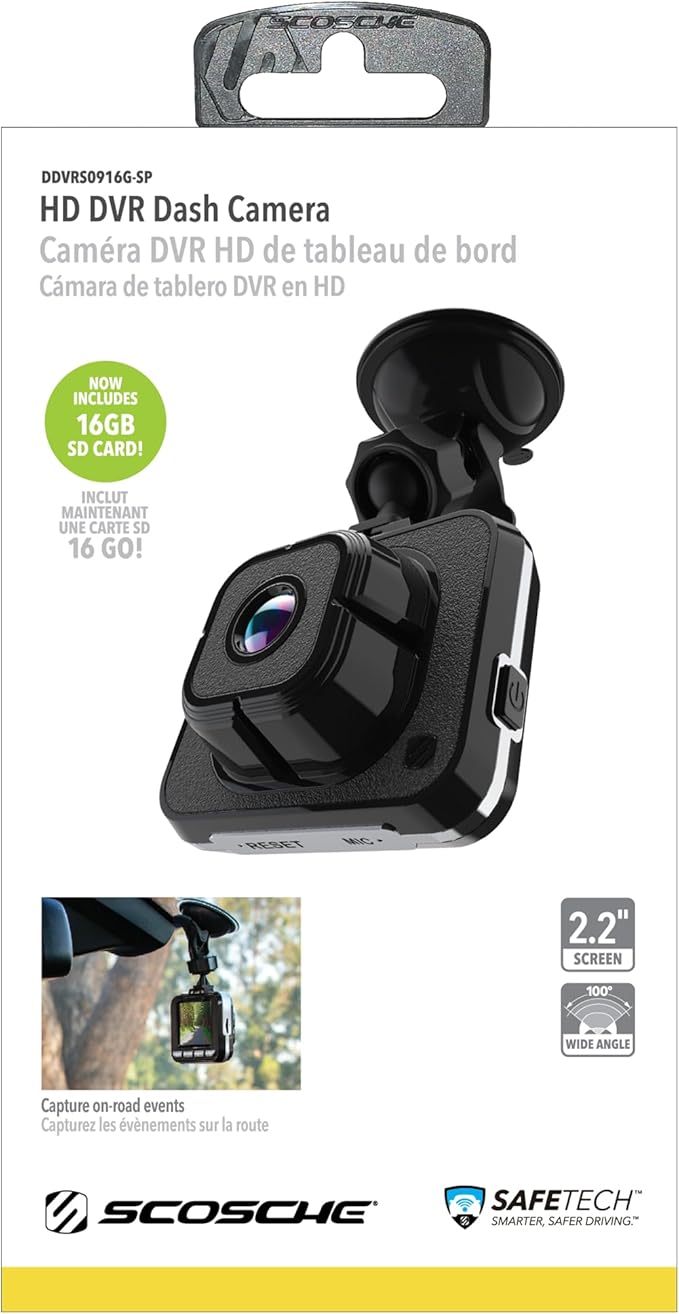 Scosche DDVRS0916G-SP 1080P Full HD Dash Cam with 2.2" Screen - Dash Camera DVR for Cars - Front View Dashcam Recorder with Enhanced Night Vision - 24/7 Parking Mode Car Security Video Surveillance