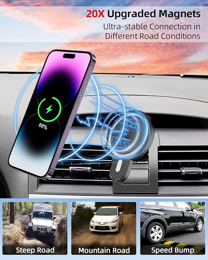 PZK Car Phone Mount for Toyota Camry 2007 2008 2009 2010 2011 Accessories Custom Air Vent Car Phone Holder Magnetic 15W Fast Wireless Charger 360° Rotation Cell Phone Automobile Cradles