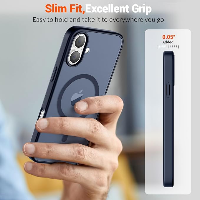 SUPFINE Magnetic for iPhone 16 Case with Screen Protector (Compatible with MagSafe) (Military Grade Drop Protection) Translucent Matte Shockproof Phone Cover,Dark Blue