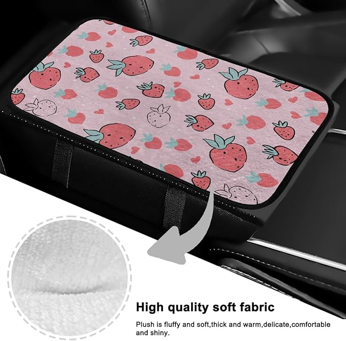 CLOHOMIN Stawberry Car Center Console Cover Cute Pink Car Arm Rest Covers Winter Auto Armrest Cushion Pad Accessories for Most Vehicles Warm Auto Center Console Pad