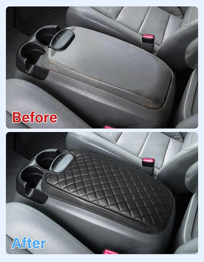Center Console Armrest Cover for 1999-2007 Ford F250 F350 F450 F550 Super Duty Accessories & Ford Excursion, 2000-2008 F650, Vinyl Leather Middle Console Lid Protector (Fits Bucket Seat Console Only)