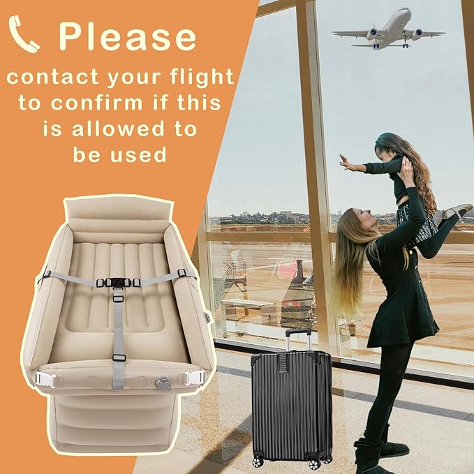 Toddler Travel Bed, Inflatable Airplane Bed for Kids with Side Rails, Pump, Safety Belt, Repair Kit & Carry Bag, Family Travel Essentials for Airplane, Train, Bus, Car