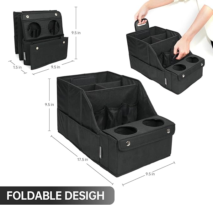 MULISOFT Car Seat Organizer- Backseat Car Organizer with 11 Storages Compartments and 2 Cup Holders, Organizers and Storage, Front Seat for Travel Kids,Black