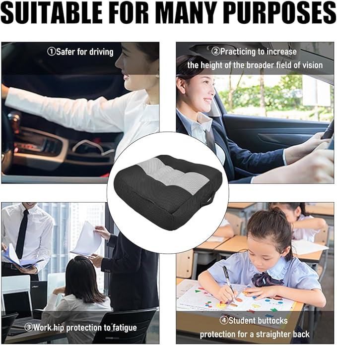 Car Booster Front Seat Cushion, Breathable Mesh Adult Booster Seat Pad, Portable Increasing Height Cushion for Most Cars, Offices, Homes, Universal Car Accessories (Black&Gray)