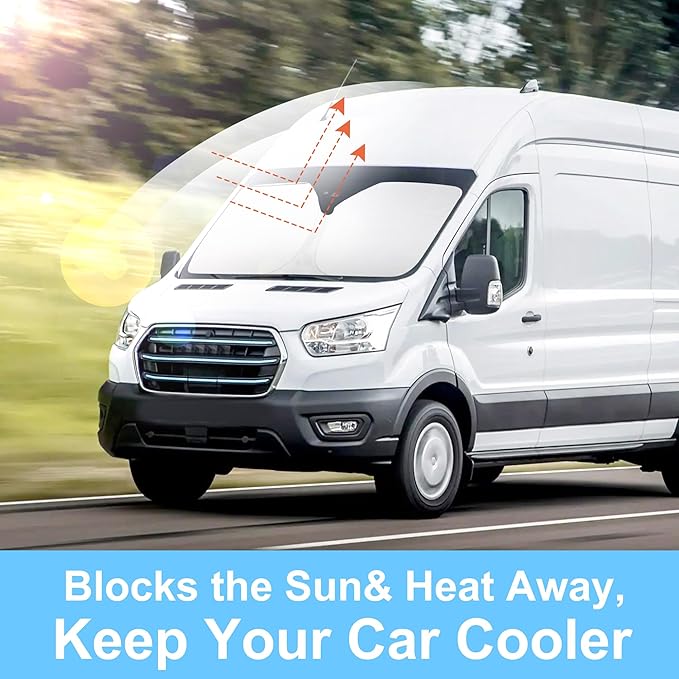 Windshield Sun Shade Custom Fit for 2022 2023 2024 2025 2026 Ford E-Transit Accessories Foldable Sunshade Sun Blocker Protect Car from Sun Rays & Heat Damage Keep Car Cooler