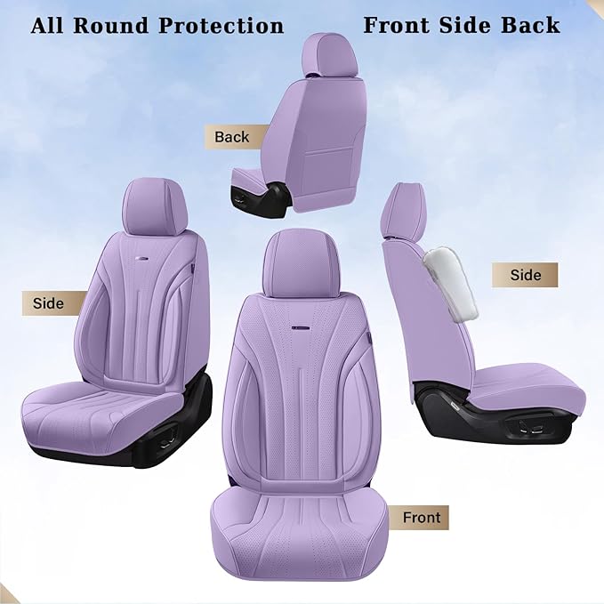 Coverado Seat Covers Full Set, Waterproof Car Seat Covers, Leather Seat Cover for Cars, Front and Back Car Seat Protector, Universal Car Seat Cushions Automotive Accessories Fit for Most Cars, Purple