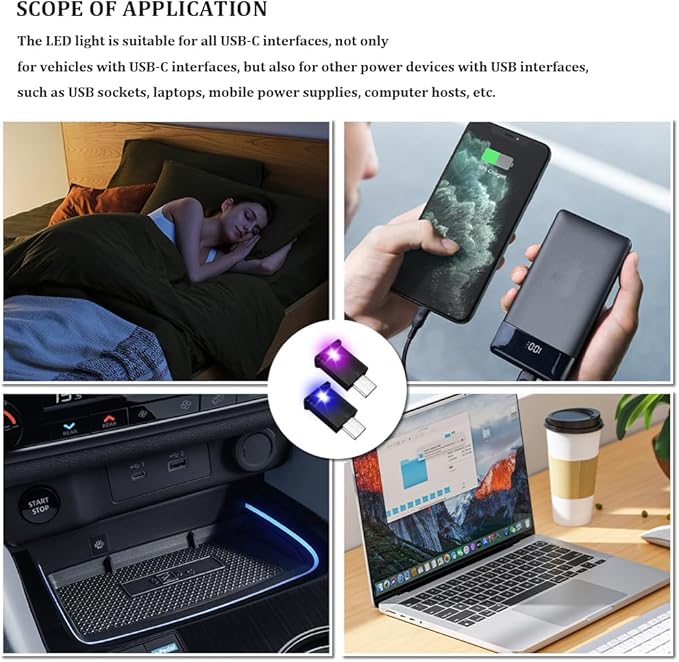 USB Type C LED Ambient Light, 8 Colors RGB Dynamic Atmosphere Lamp Car Interior Decor USB Night Light, Automotive Replacement Lighting Products for Car Home Office Decoration (1PCS)