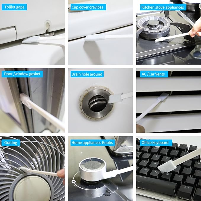 Disposable Detail Cleaning Brush for Tight Spaces, Detail Gap Crevice Cleaning Tool Set, Toilet Bowl Corner Hinge Scrubber, Stick Cleaner for Window Track, Door Grooves, Vent Fan, Stove, Keyboard