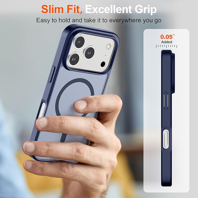 SUPFINE Magnetic for iPhone 17 Pro Case (Compatible with MagSafe)(Military Grade Drop Protection) Translucent Matte Shockproof with Anti-Fingerprint Phone Cover,Navy Blue