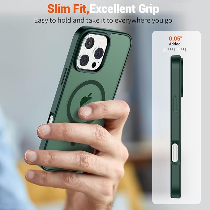 SUPFINE Magnetic for iPhone 16 Pro Case (Compatible with MagSafe) (Military Grade Drop Protection) Slim Translucent Matte Shockproof with Anti-Fingerprint Phone Case,Forest Green