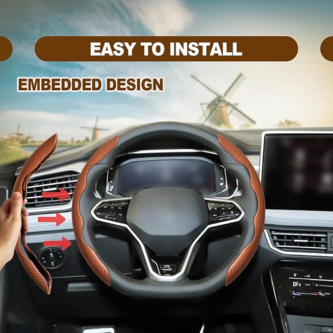 Car Interior Accessories Butterfly Steering Wheel Cover Car Carbon Fiber Anti-Skid Steering Wheel Cover (BROWN)