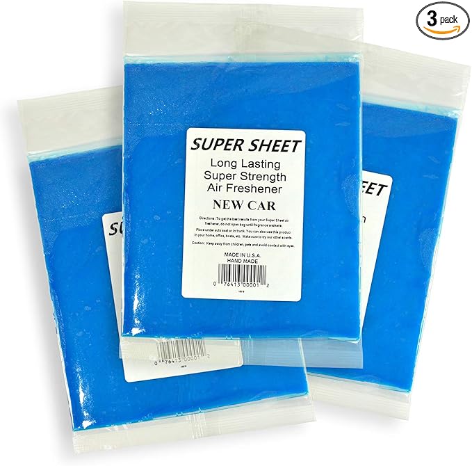 Super Sheet Large (8"x7") Under Seat Car Air Freshener, 3-PACK (New Car)
