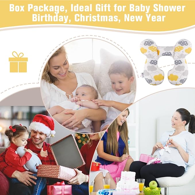 vocheer Baby Travel Pillow(Upgraded), Head and Neck Support Pillow for Pushchair, Car Seat,Stroller, Bouncer, Cotton(Cloud)