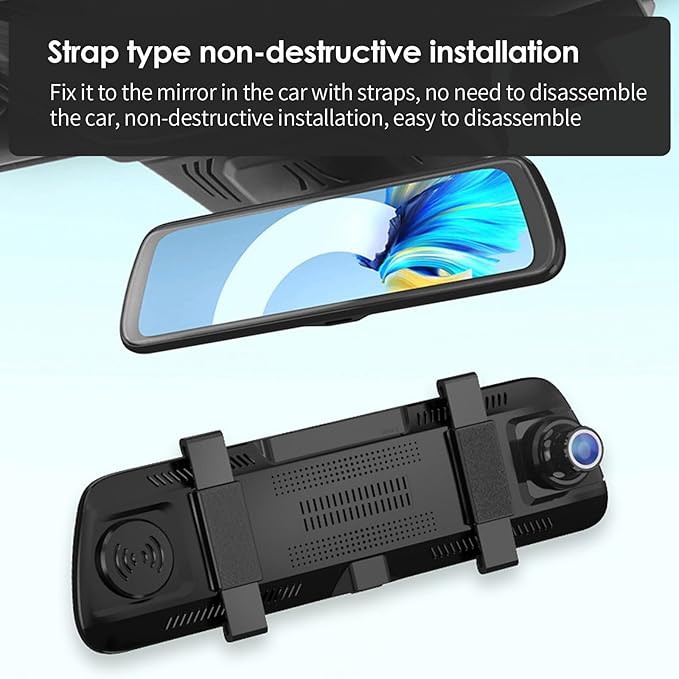 BY-J 10'' Rearview Mirror Camera with CarPlay&Andorid Auto,2K Mirror Dash Cam Front and Rear Backup Camera with Reverse Assist/Loop Record/G Sensor/Voice Control&Split Touch Screen
