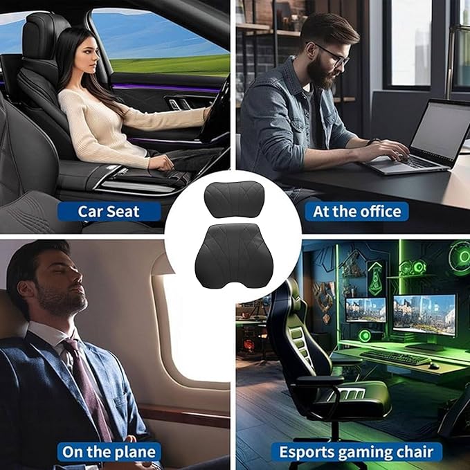 2 Packs Car Neck Pillow for BMW X3 X5 X1 X2 X4 X6 X7 1 2 3 4 5 6 7 Series Car Soft PU Leather Headrest and 100% Memory Foam Car Seat Pillow Head Neck RestCushion Accessories