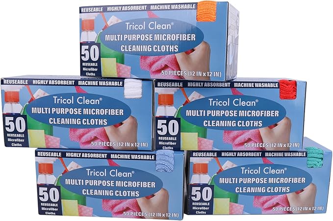 Tricol Clean 50PK Profesional Resuable Lint Free Microfiber Edgeless Cleaning Cloth Cleaning Rags,Absorbent Microfiber Wipes for Housekeeping, Car Cleaning(12 * 12 Inches) (white1)