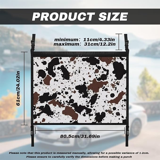 Generic Cow Print Car Ceiling Cargo Net Pocket, 31.69"x24.02" Adjustable Mesh Roof Organizer, Long Trip Storage Bag, Universal Car Ceiling Storage Net Truck Pocket with Zipper Buckle