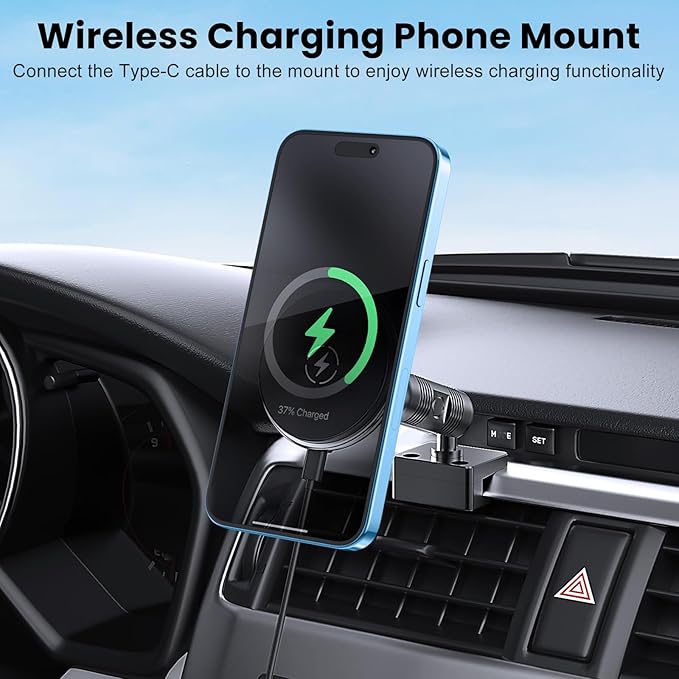 DIAMOOKY Metal Phone Mount for Toyota 4Runner 2024 2023 2022 2021 2020-2010 5th Gen 4runner Accessories Dash Cell Phone Holder W/Wireless Charging Adjustable Phone Stand Fit for All Smartphone