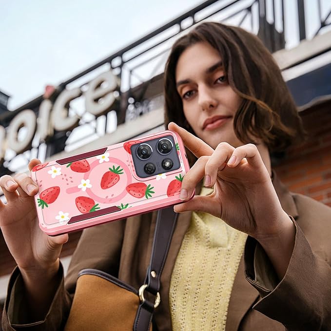 LISEVOfor Moto G Power 2025 Case - for Motorola Moto G Play 2025 Case Compatible with MagSafe Women Cute Girls Magnetic Protective Phone Cover Girly Kawaii Strawberry Heavy Duty Shockproof